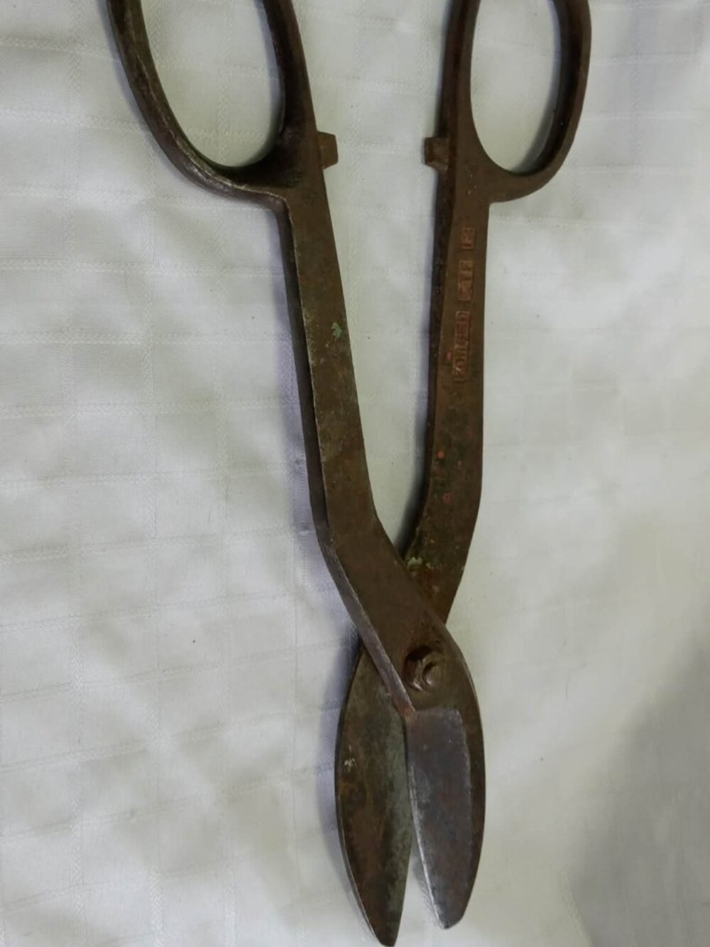 Vintage sheet metal shears used to cut sheet metal. Forged steel.